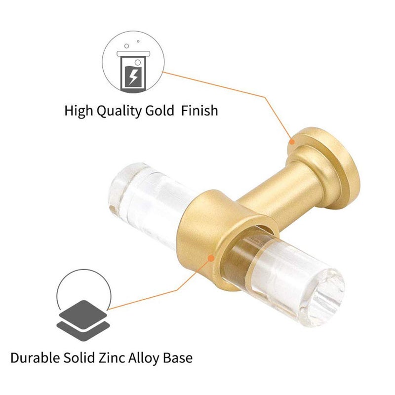 Peaha 10 Pack Cabinet Knobs T Shape Acrylic Drawer Knob Gold Decorative Hardware for Dresser Cupboards - Image 3